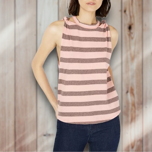 Free People Tops - ✨ Free People We The Free The Twist Coral Light Striped Tank Top